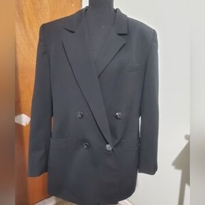 Vintage 90s Saville 100% Wool Blazer Black Size 14 Double Breasted Power Jacket